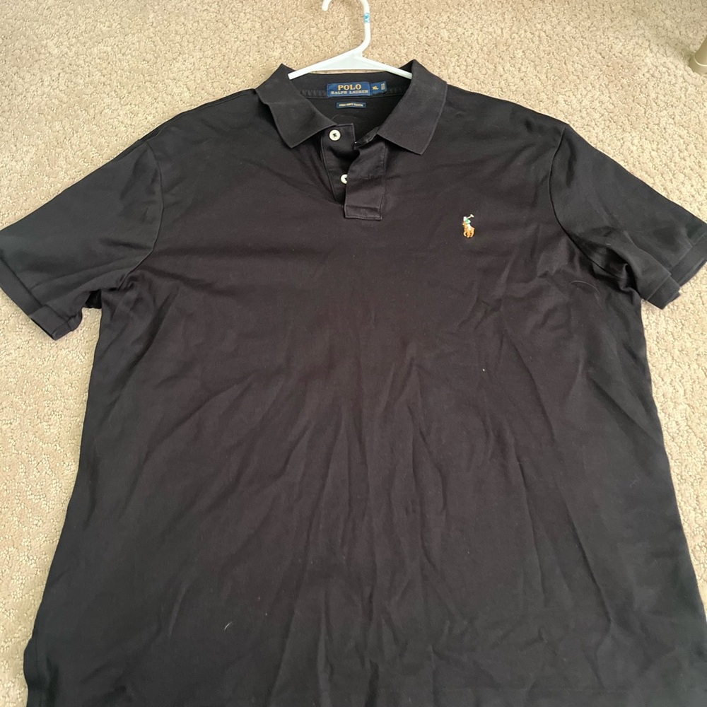Ralph Lauren Classic Pima Soft Touch Black with Multicolor Logo Polo Shirt